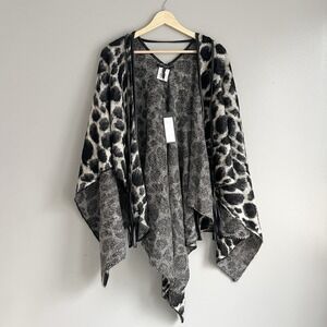 MaxSport Poncho Sweater Wrap Animal Print Tassels Oversized Fuzzy L XL NWT
